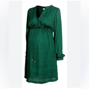H&M Dark Green Mana Maternity Long Sleeve Dress size XS